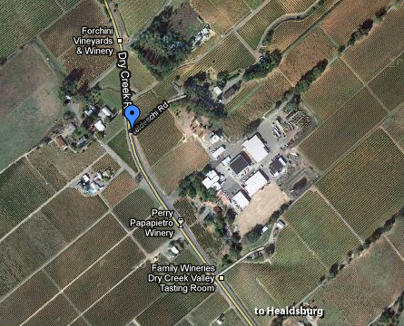 Google satellite photo of our winery and vineyards in Dry Creek Valley